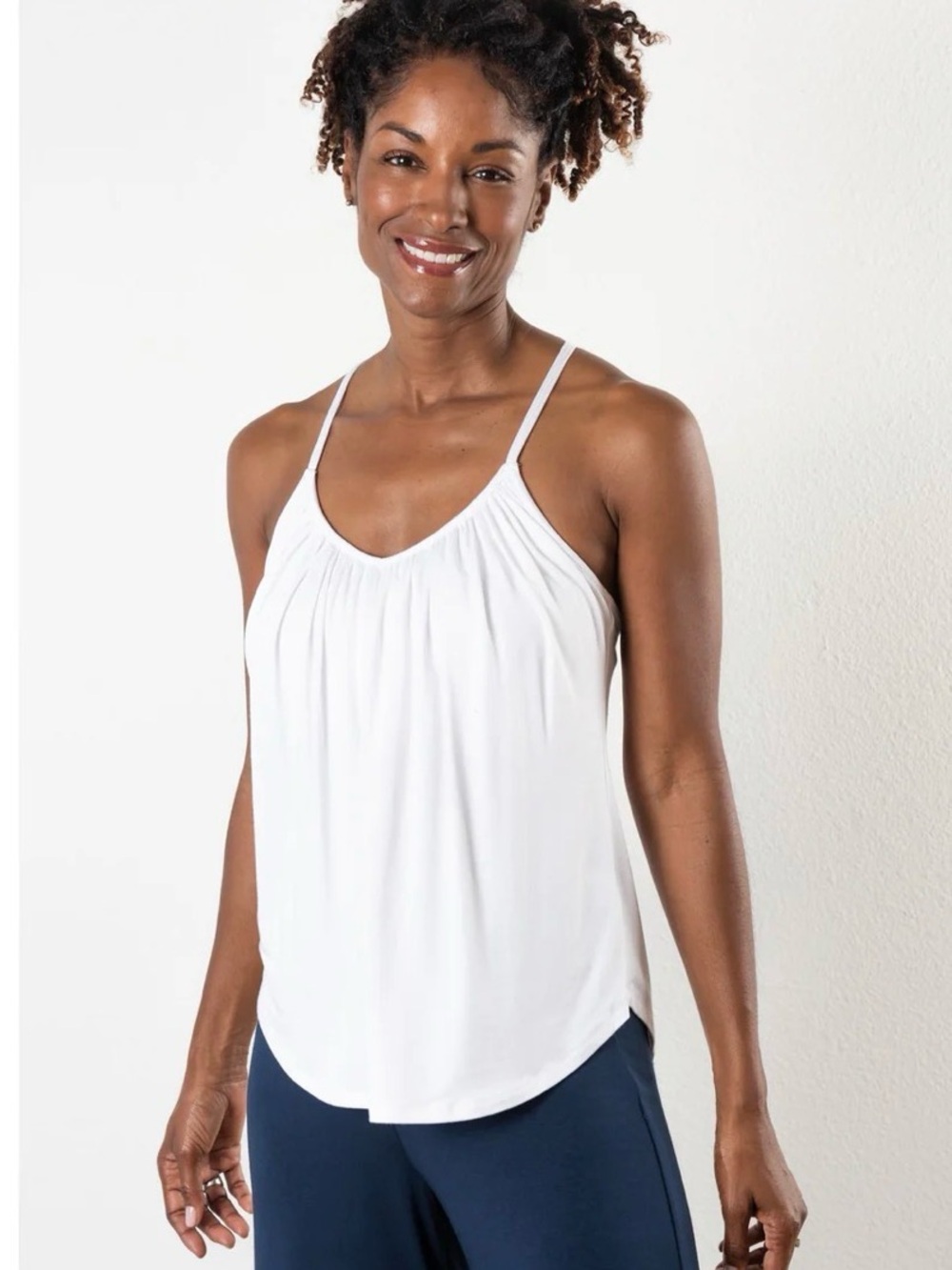JJ Winks Women's White Gathered V-Neck Strappy Tank Top XL NWOT